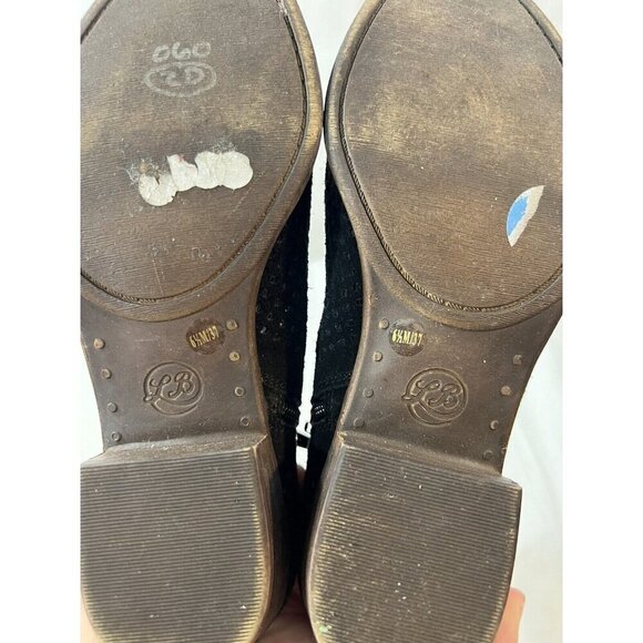 Lucky Brand Baley Black Suede Mesh Block Heel Side Zip Ankle Booties Boots  6.5 - Picture 4 of 14